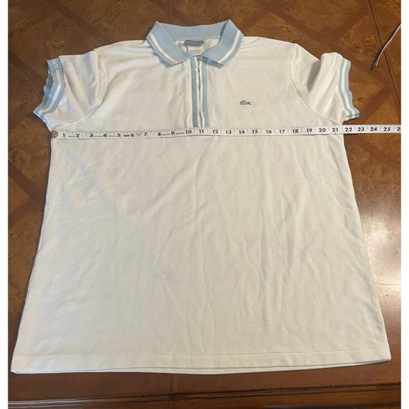 LACOSTE White Blue Slim Fit Polo Women's Short Sleeve Shirt Cotton Blend Size 4 - Picture 8 of 9